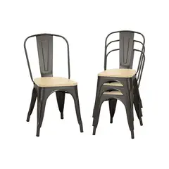 OH MI HOGAR - Pack 4 Sillas Tolix Negro Asiento de Madera