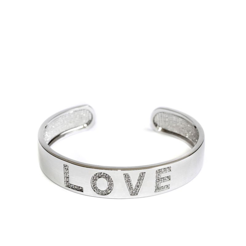 VANE COLLECTION - Pulsera esclava mujer abierta baño de rodio y LOVE en circones