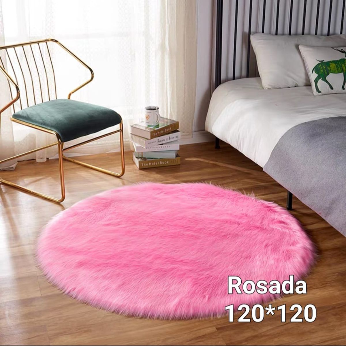 GENERICO - Alfombra Redonda Extra Suave Piel de Oveja 120cm - Color Rosado