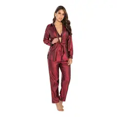 ADRIANA ARANGO - Pijama Pantalon Largo 3 Piezas Rojo Tornasol 7850 L