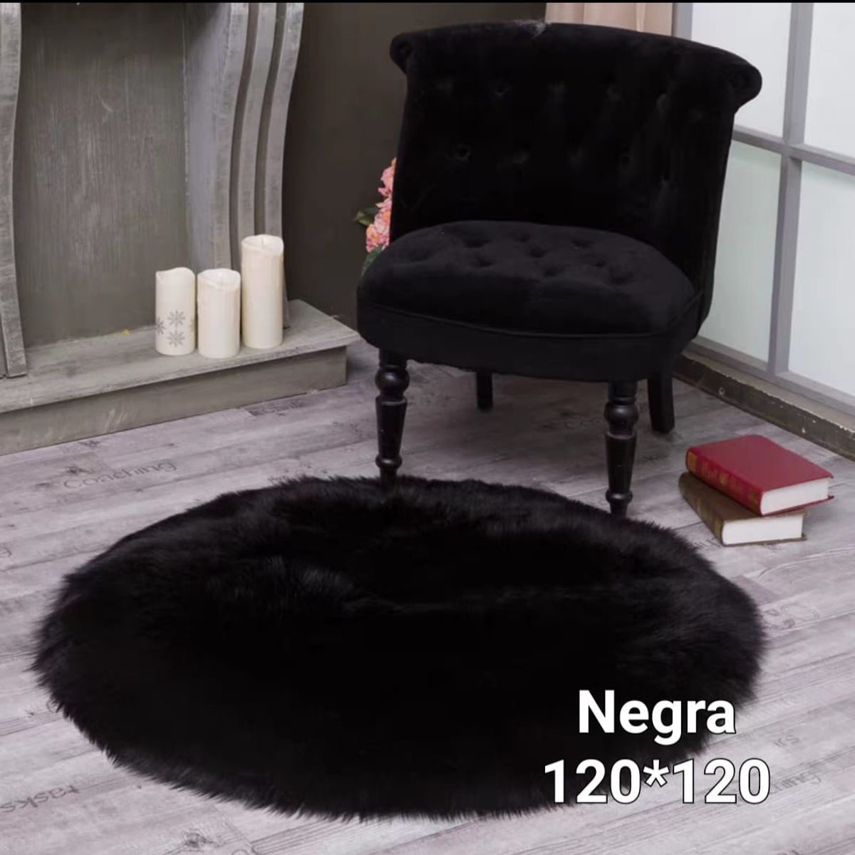 GENERICO - Alfombra Redonda Extra Suave Piel de Oveja 120cm - Color Negro