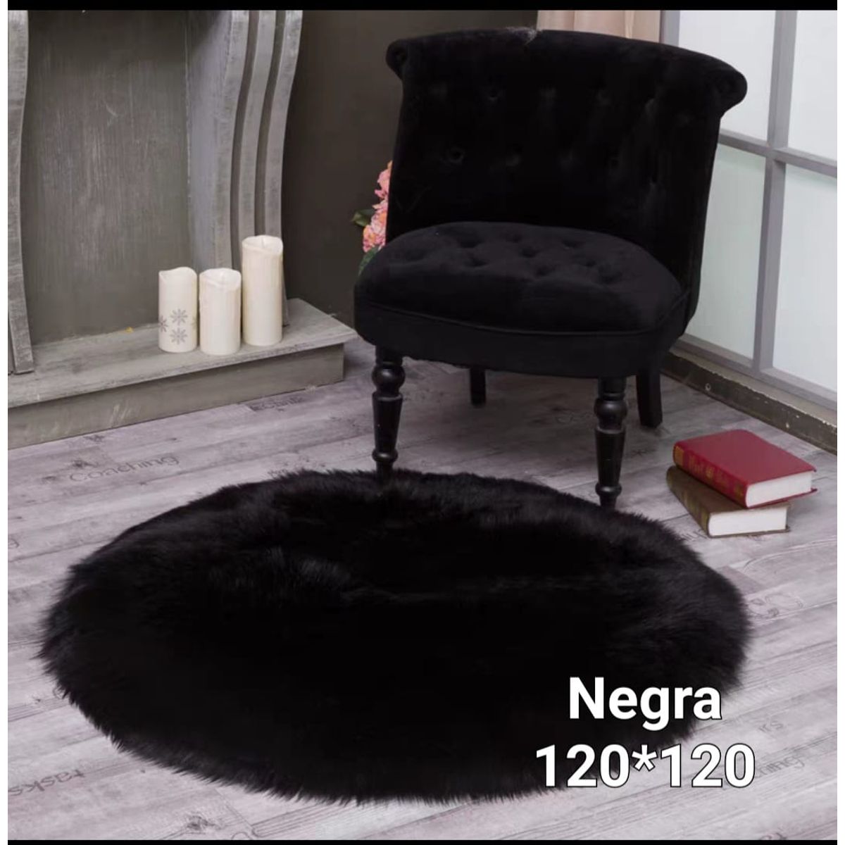 GENERICO - Alfombra Redonda Extra Suave Piel de Oveja 120cm - Color Negro