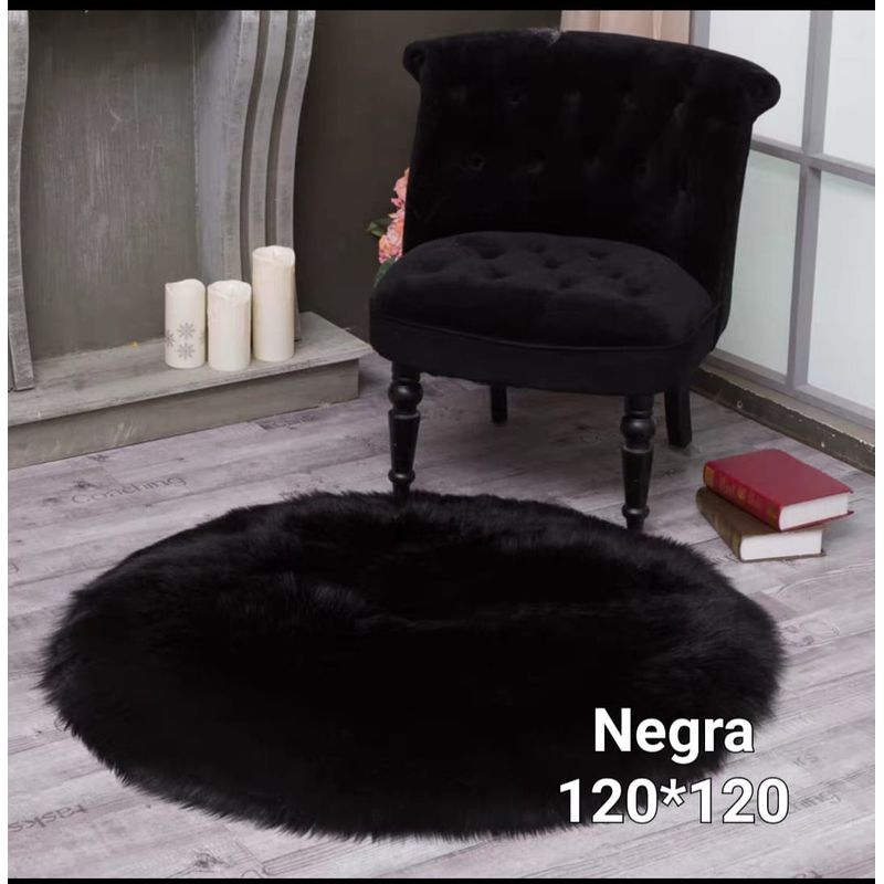 GENERICO - Alfombra Redonda Extra Suave Piel de Oveja 120cm - Color Negro