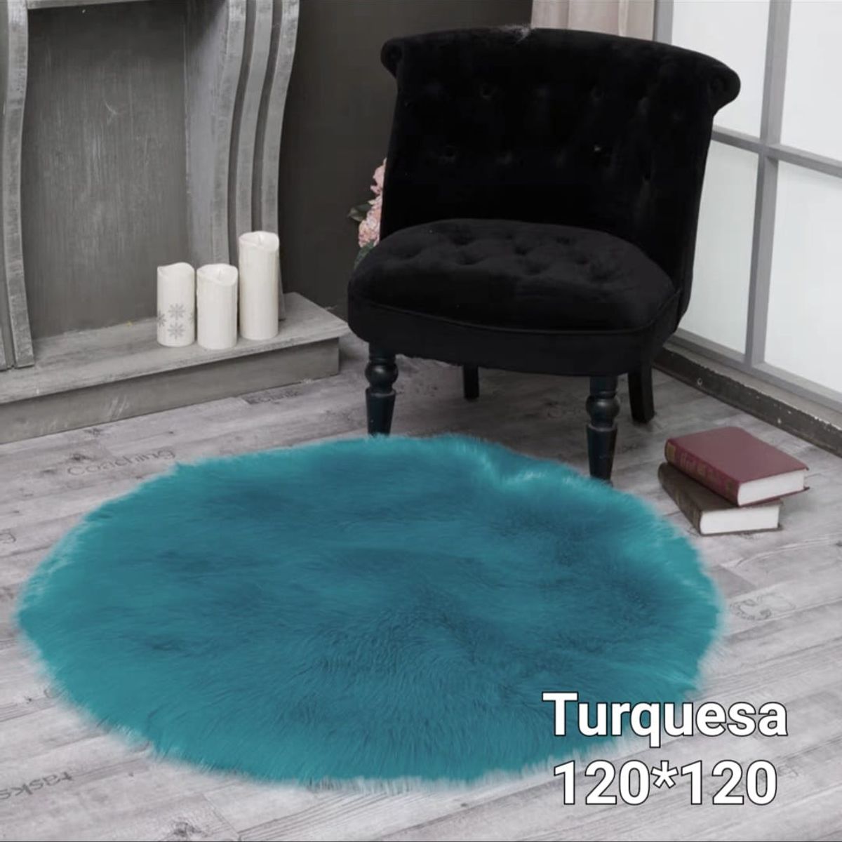 GENERICO - Alfombra Redonda Extra Suave Piel de Oveja 120cm - Color Turquesa