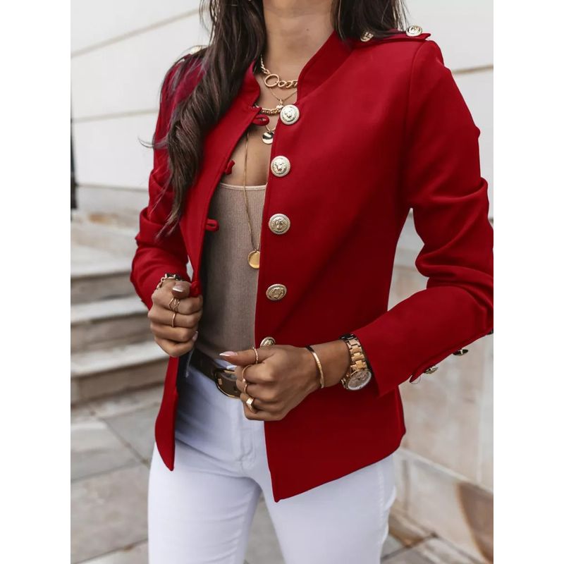 EDWINAYY - Ternos Blazer Dama De Moda Slim Fit De Color Sólido Chaqueta