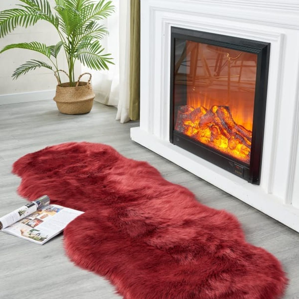 GENERICO - Alfombra Decorativa Piel de Oveja Pasillera 180x60cm - Burdeo