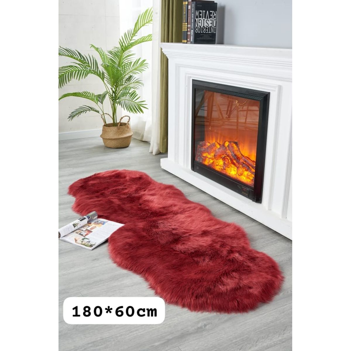 GENERICO - Alfombra Decorativa Piel de Oveja Pasillera 180x60cm - Burdeo