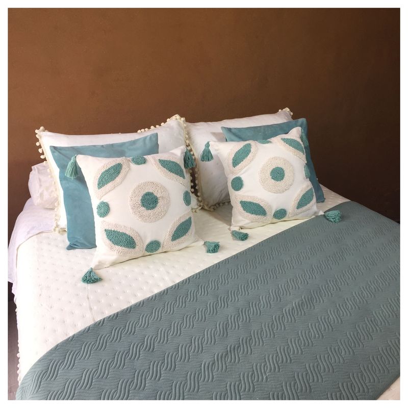 COMPRAPO - Set Piecera Plush + 2 Fundas Boho 2 Pzas. o King Mod. Naturals Aqua