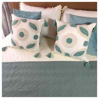 Imagen 2 del producto Set Piecera Plush + 2 Fundas Boho 2 Pzas. o King Mod. Naturals Aqua