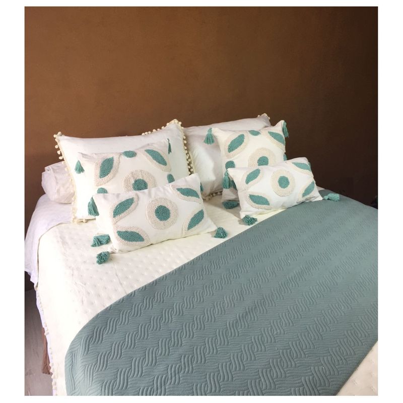 COMPRAPO - Set Piecera Plush + 4 Fundas Boho 2 Pzas o King Mod Naturals Aqua