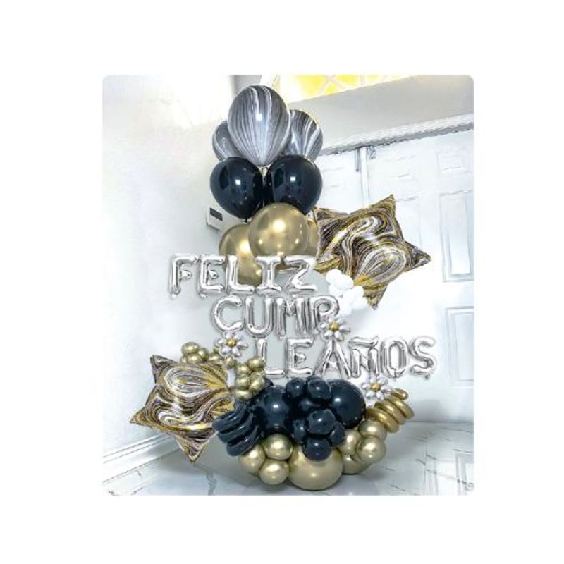GENERICO - Traje Globos Feliz Cumpleaños Latex Dorado Negro Diseños