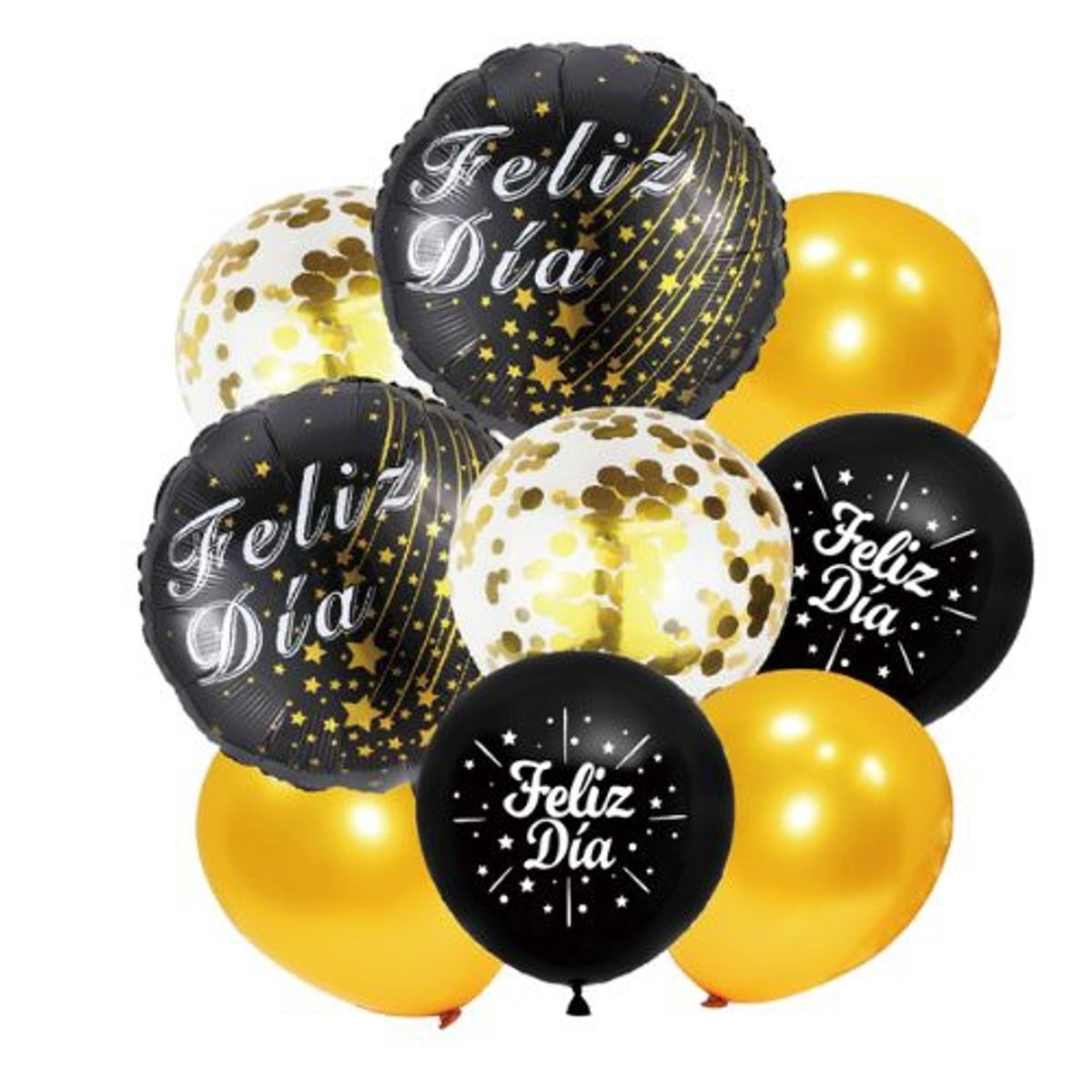 GENERICO - Globos Diseño Redondo Feliz Dia Amarillo Negro 9 Unidades