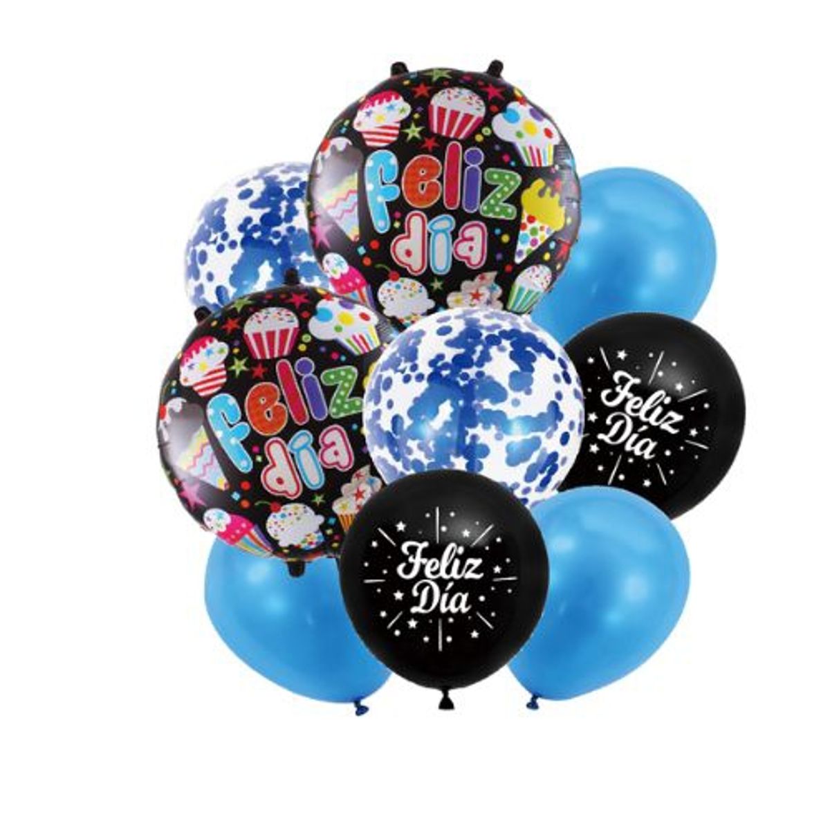 GENERICO - Globos Diseño Redondo Feliz Dia Celeste Negro 9 Unidades