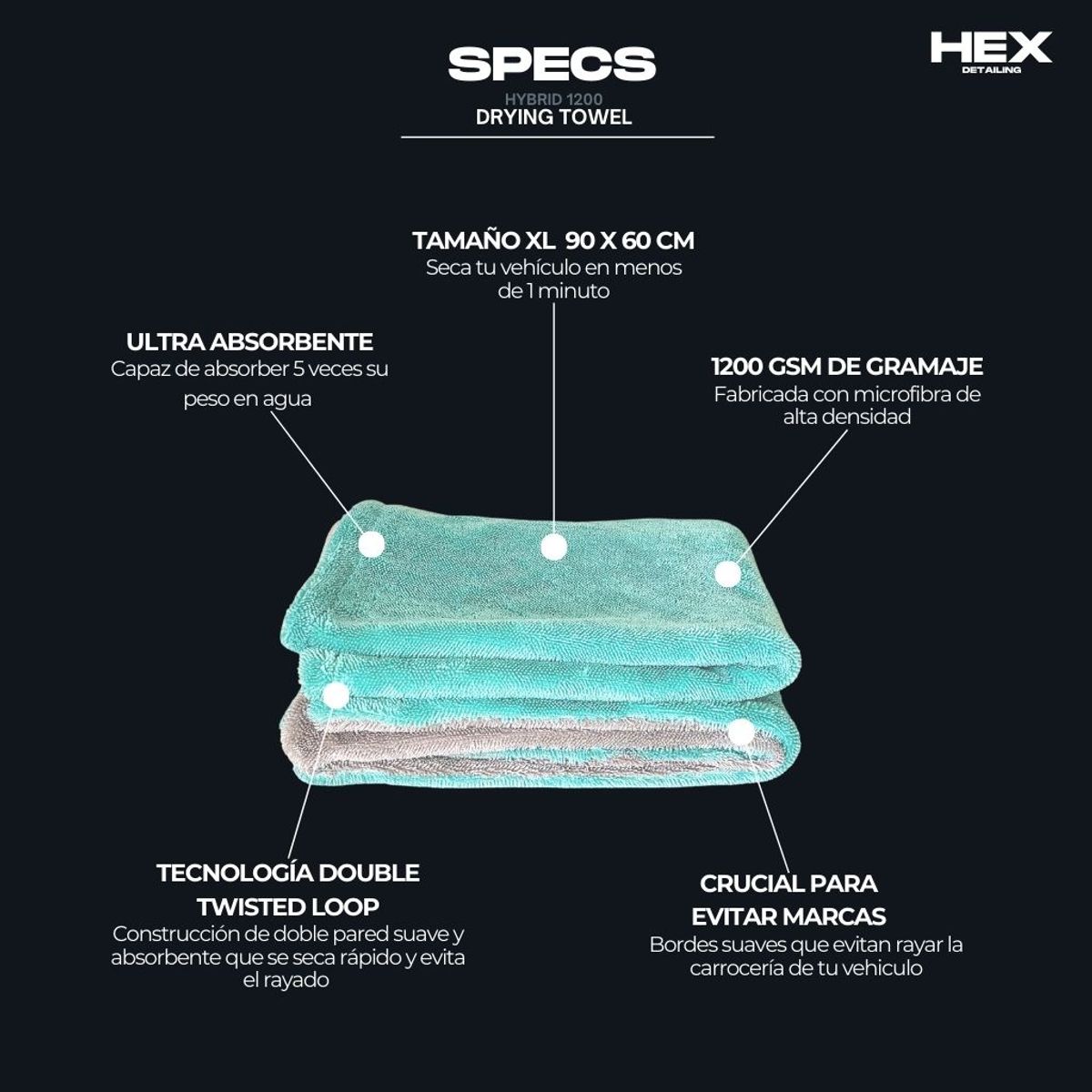 GENERICO - Toalla De Microfibra Para Secado Del Auto Hex 1200 Gsm