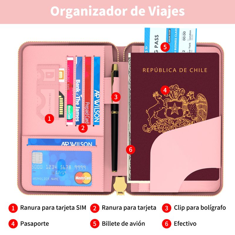AIZO - Porta Pasaporte Documentos Funda Protectora Viaje Con Rfid