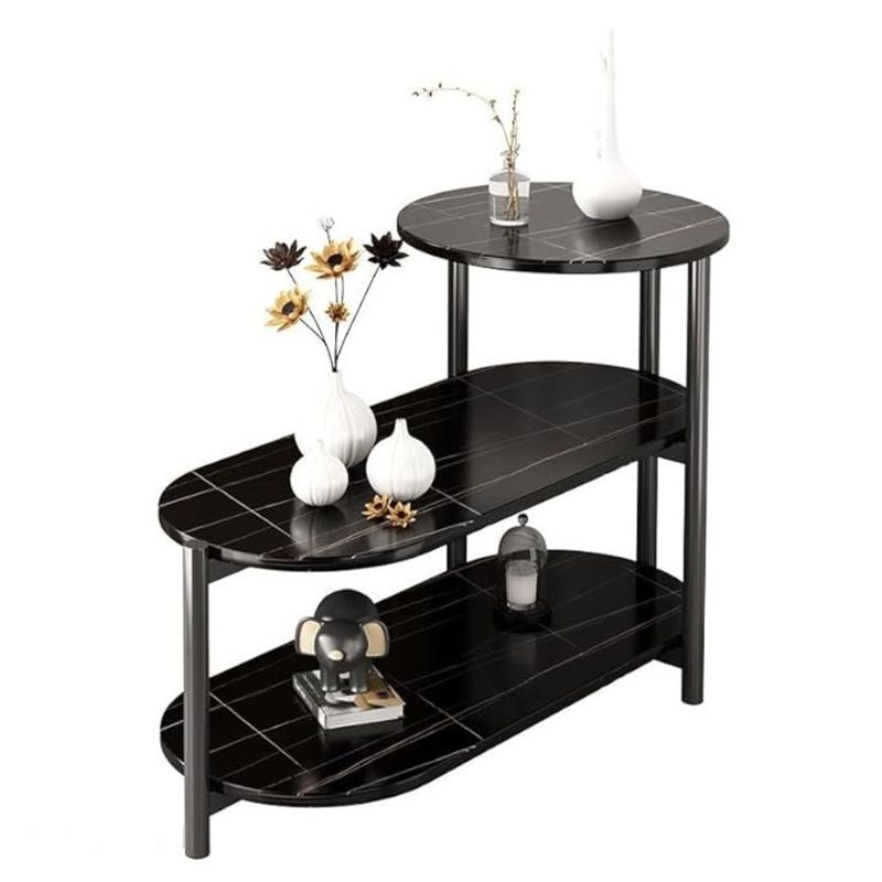 GENERICO - Mesa Auxiliar De Lujo De 3 Niveles Mesa De Centro Decorativa Negro