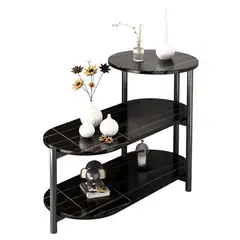 GENERICO - Mesa Auxiliar De Lujo De 3 Niveles Mesa De Centro Decorativa Negro