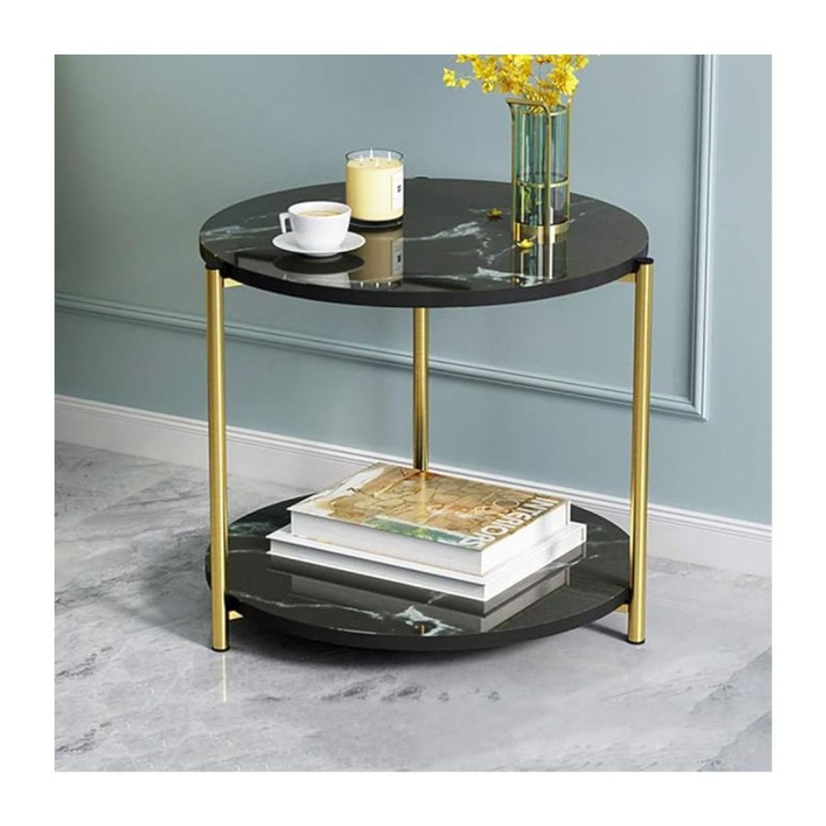 GENERICO - Mesa Auxiliar Moderna Marmoleado Decoracion Redondo