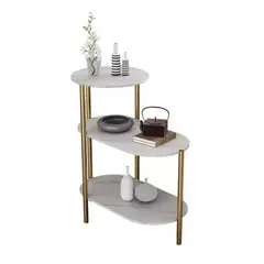 GENERICO - Mesa Auxiliar De Lujo De 3 Niveles Mesa De Centro Decorativa Blanco