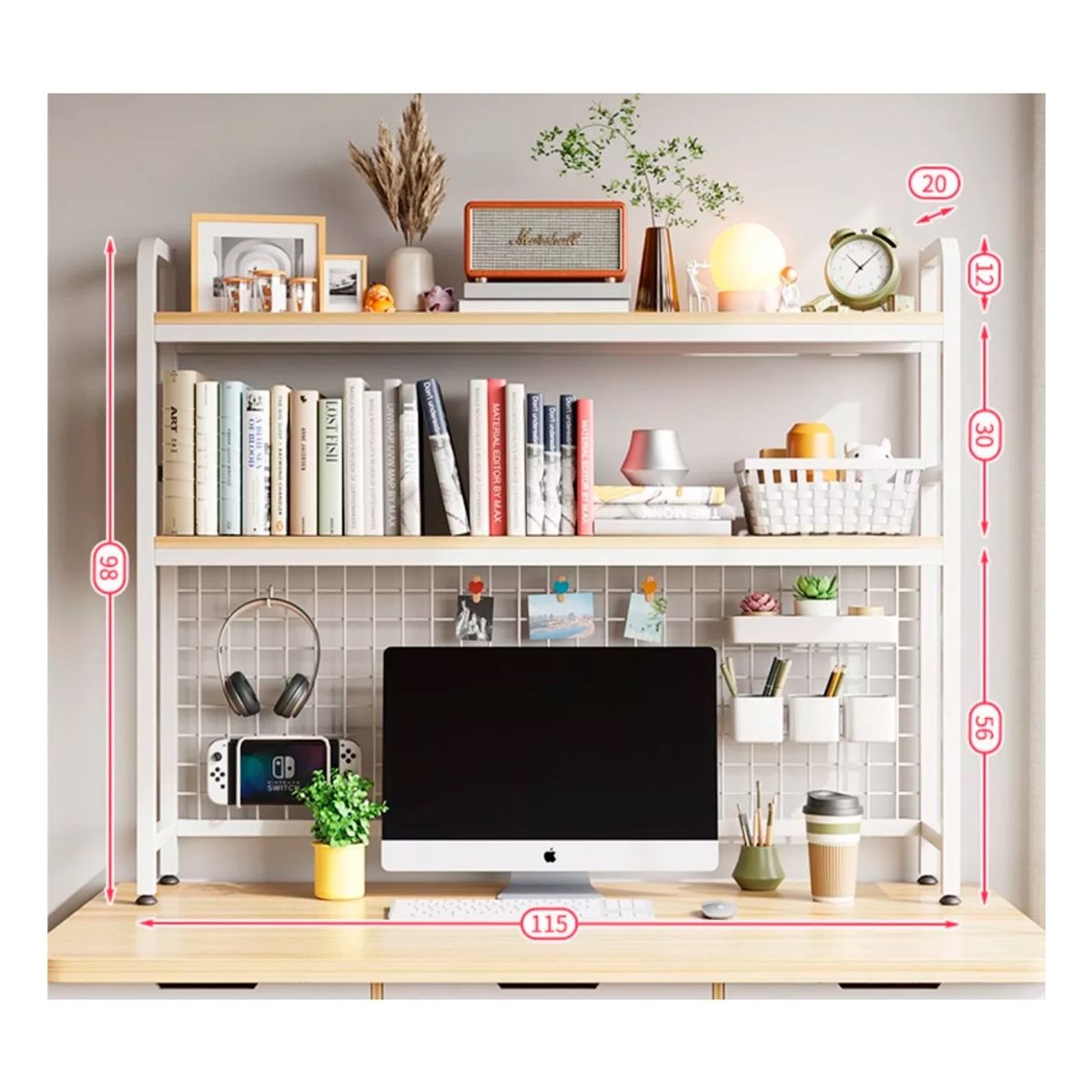 IRM - Organizador De Escritorio Multifuncional Con Repisa Metal BLANCO