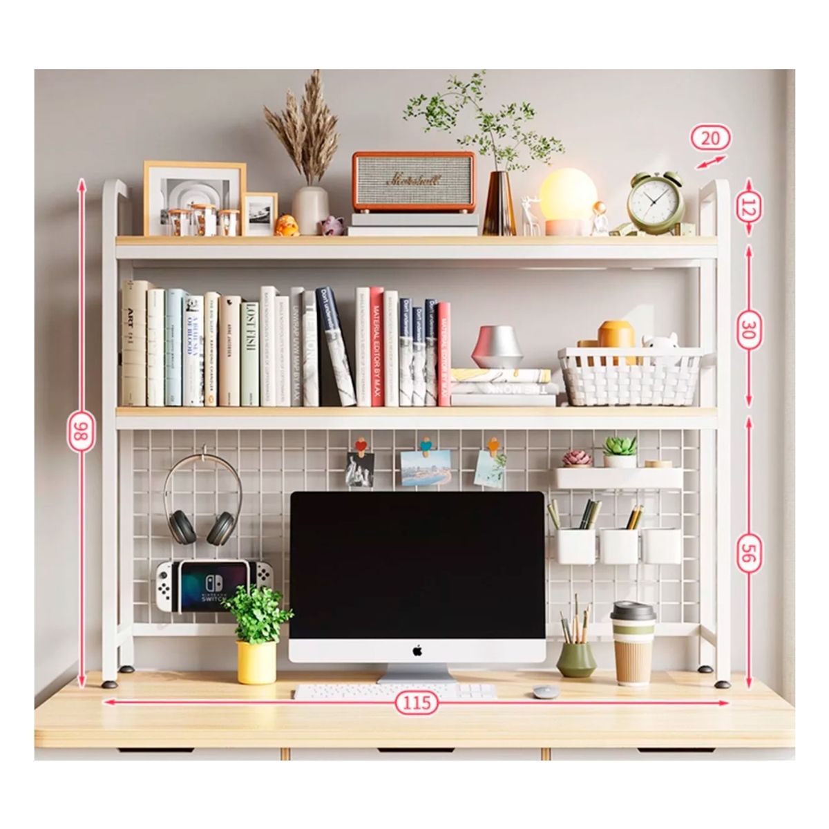 IRM - Organizador De Escritorio Multifuncional Con Repisa Metal BLANCO