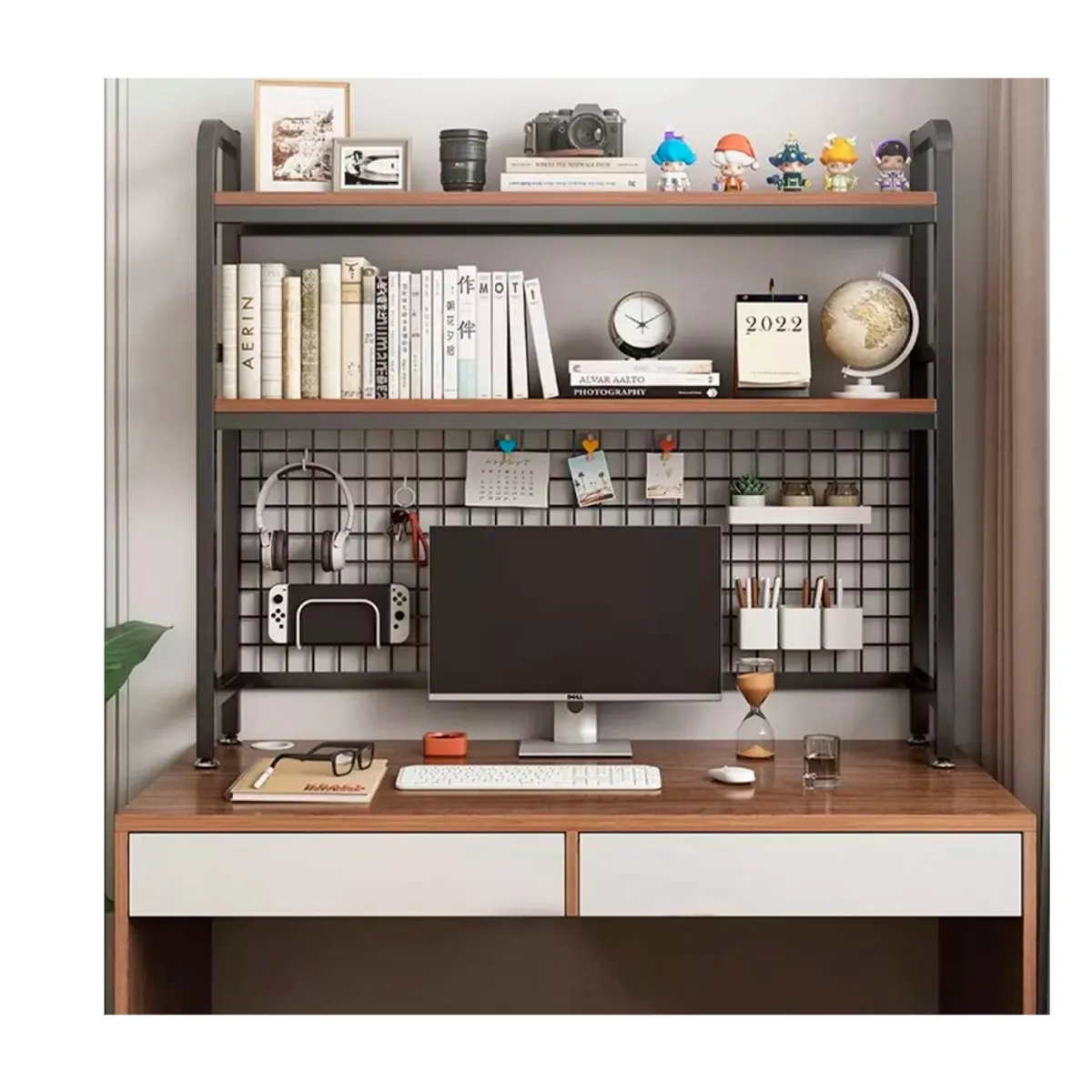 IRM - Organizador De Escritorio Multifuncional Con Repisa Metal NEGRO