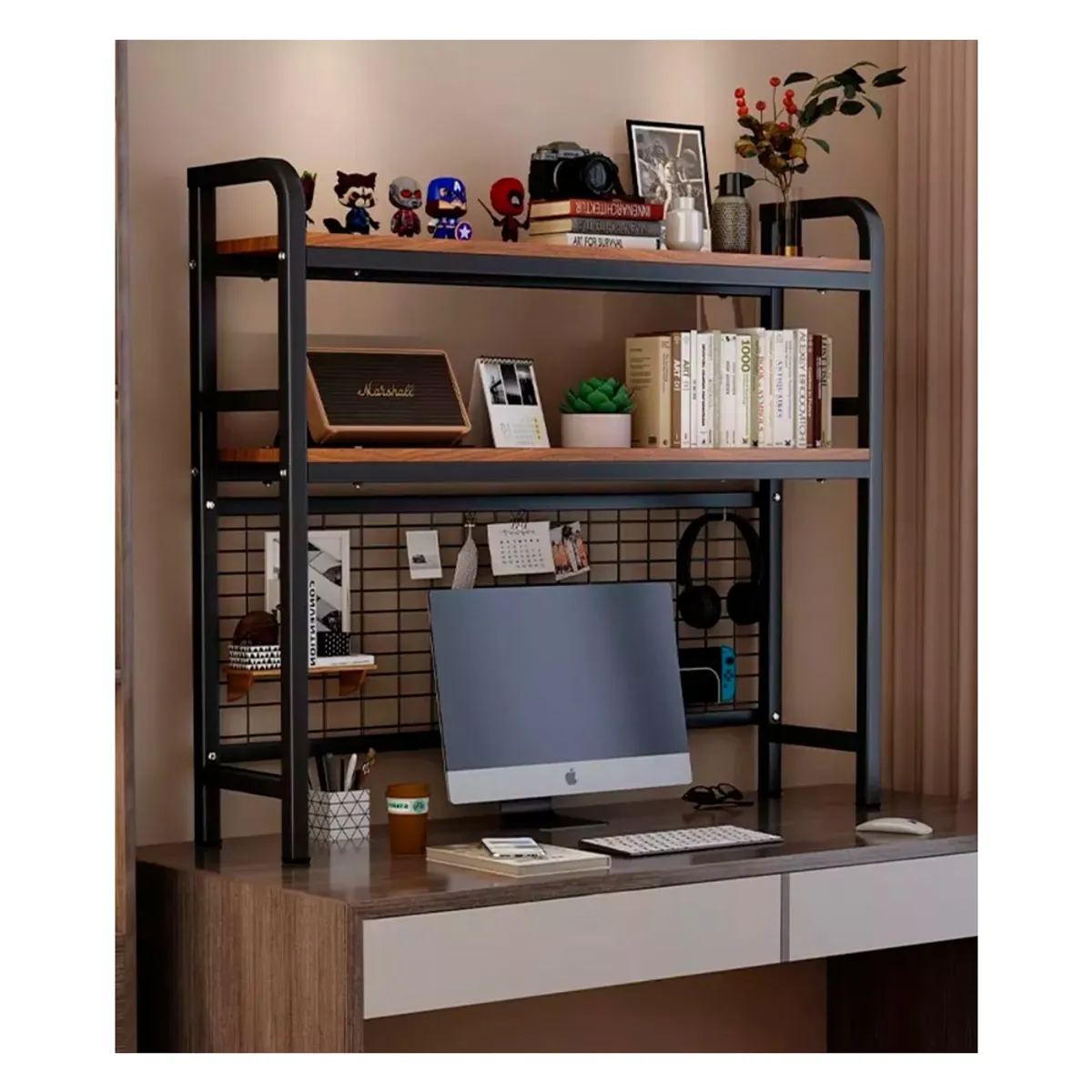 IRM - Organizador De Escritorio Multifuncional Con Repisa Metal NEGRO