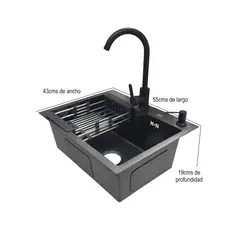 GENERICO - LAVAPLATOS 55x43 GRAFITO OSCURO + LLAVE + REJILLA + DISPENSADOR