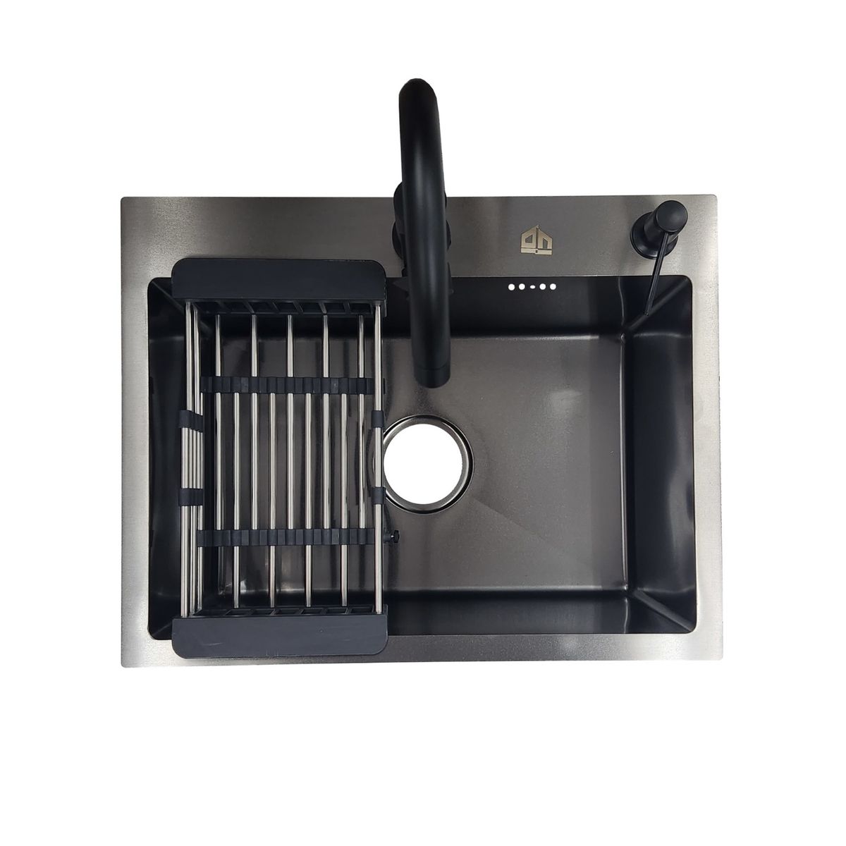 GENERICO - LAVAPLATOS 55x43 GRAFITO OSCURO + LLAVE + REJILLA + DISPENSADOR