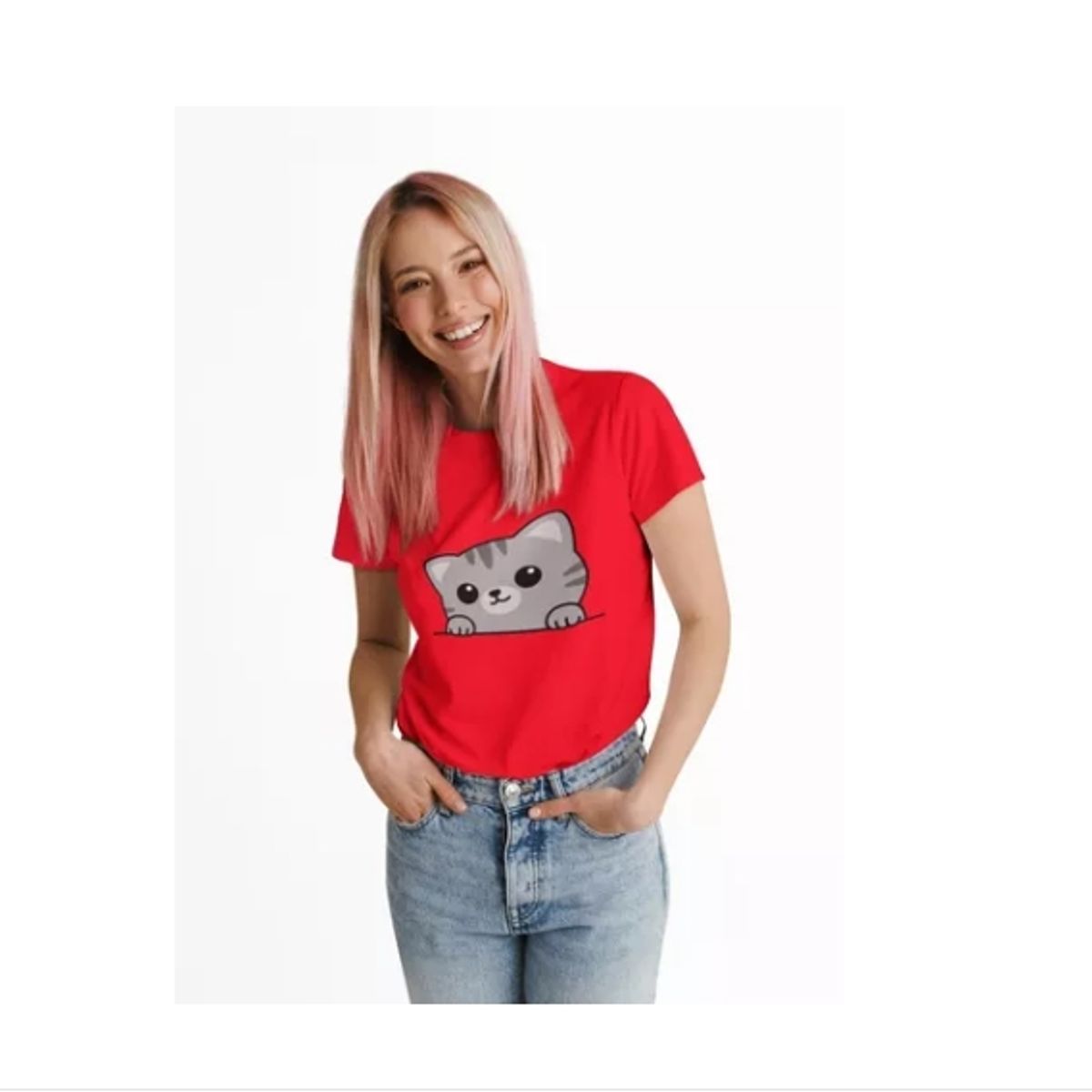 GENERICO - Polera Dama Gatito Lindo Patas Arriba Estampado Algodon