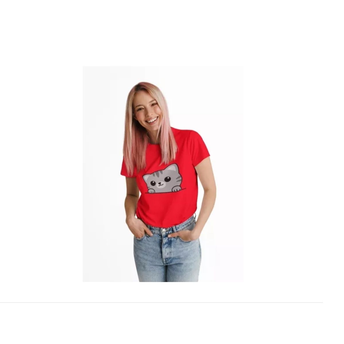 GENERICO - Polera Dama Gatito Lindo Patas Arriba Estampado Algodon