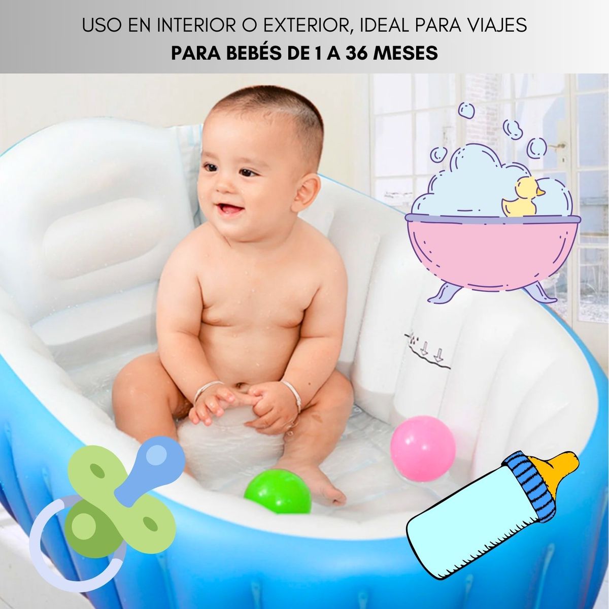 GENERICO - Tina Baño Bebe Inflable Portatil Bañera Plegable Cinflador