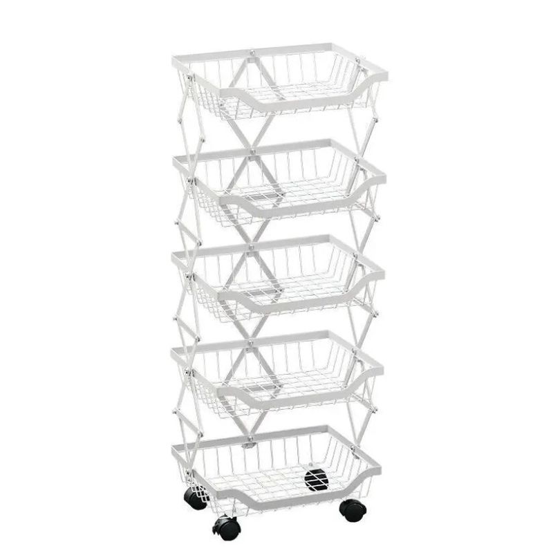 GENERICO - Cesto Metalico Frutas y Verduras Plegable Con Ruedas 5 Niveles NEGRO