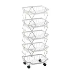 GENERICO - Cesto Metalico Frutas y Verduras Plegable Con Ruedas 5 Niveles NEGRO