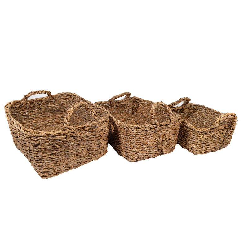 NECTAR - Set de 3 canastos Tórtola de fibra rectangulares con asa