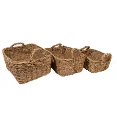 NECTAR - Set de 3 canastos Tórtola de fibra rectangulares con asa