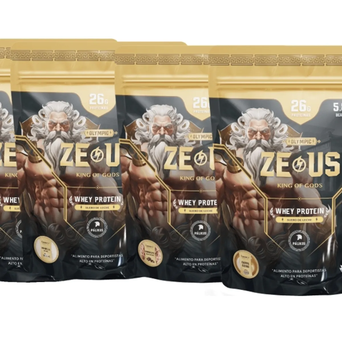 PALIKOS FITNESS - 4 Doypack Zeus 100% Whey Protein / 2kg / Prueba nuestros 4 sabores