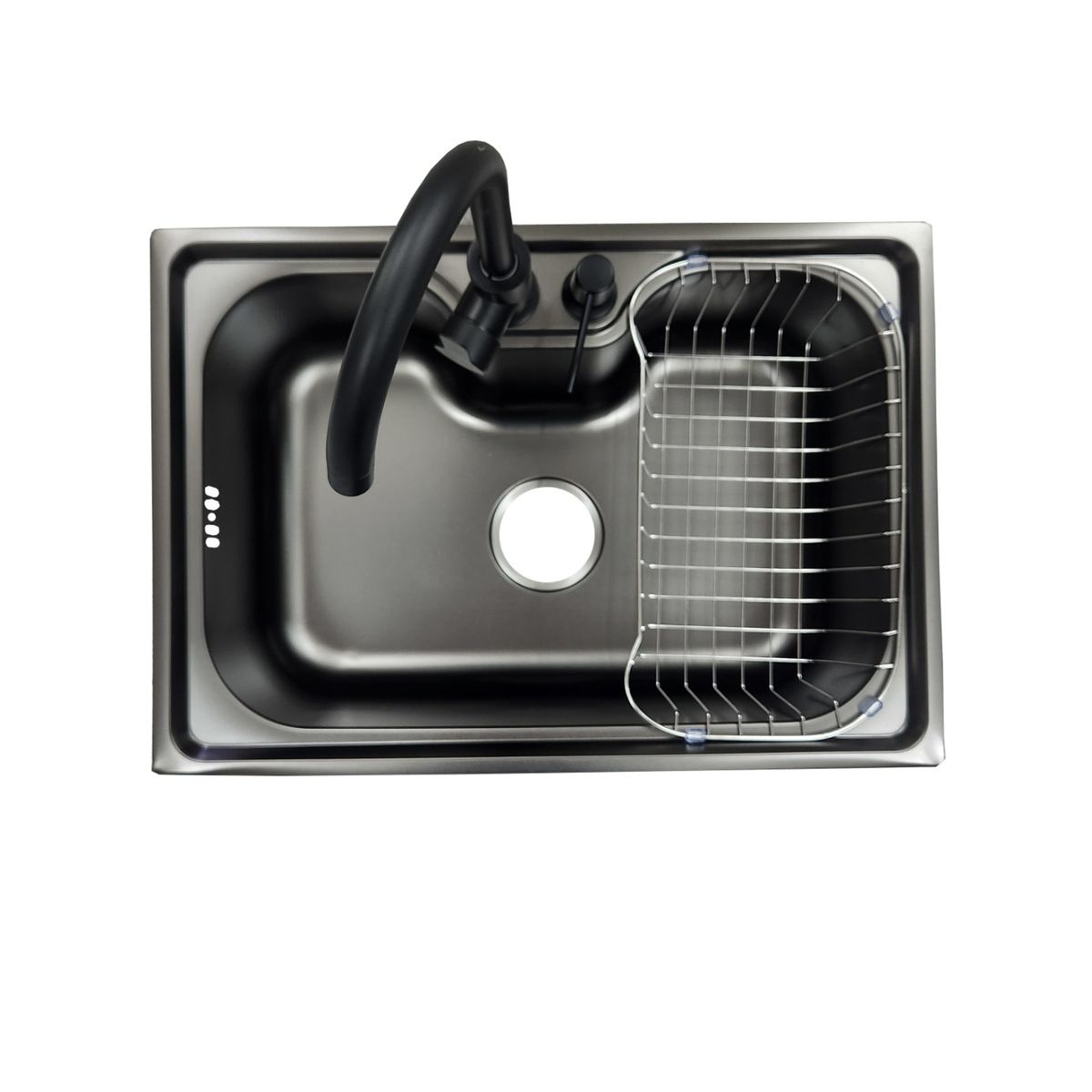 GENERICO - LAVAPLATOS 60x42 SOBRE CUBIERTA BLACK + LLAVE + DISPENSADOR + REJILLA