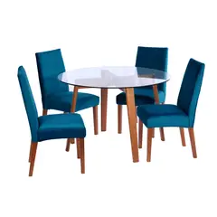 LATAM HOME - JUEGO DE COMEDOR VALENCIA SCADIZ TELA AZUL PETROLEO