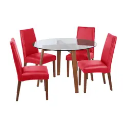 LATAM HOME - JUEGO DE COMEDOR VALENCIA SCADIZ CUERO ROJO
