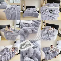 GENERICO - Frazada de Plush y Flannel - Manta termica 2 plazas - Gris