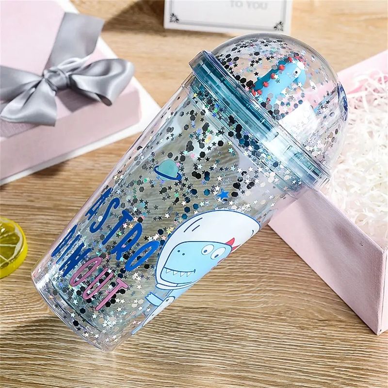 GENERICO - VASO DINOSAURIO INFANTIL CON BOMBILLA - AZUL