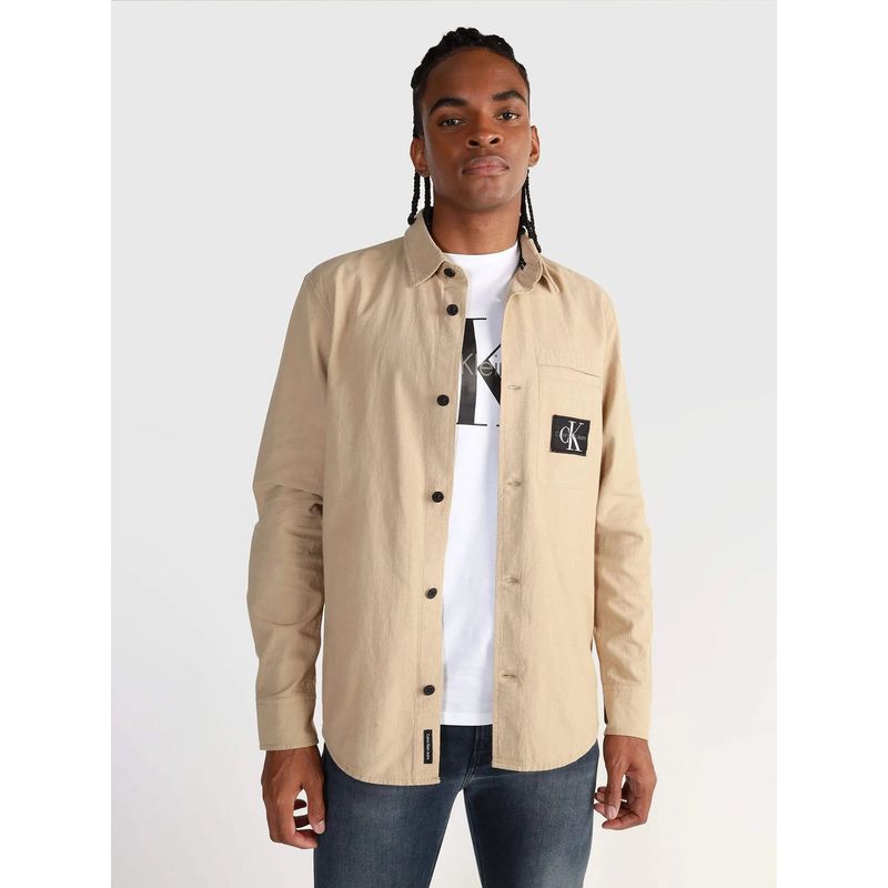 CALVIN KLEIN - Camisa Textured  Beige Calvin Klein