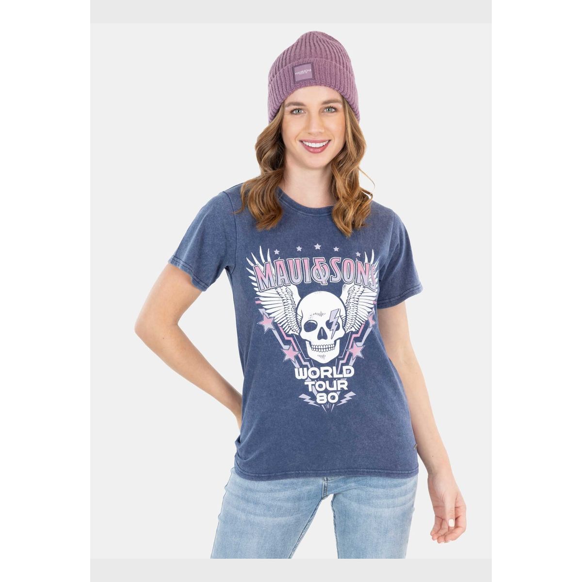 MAUI AND SONS - Polera Rock Tour T-Shirt Azul Mujer Maui And Sons