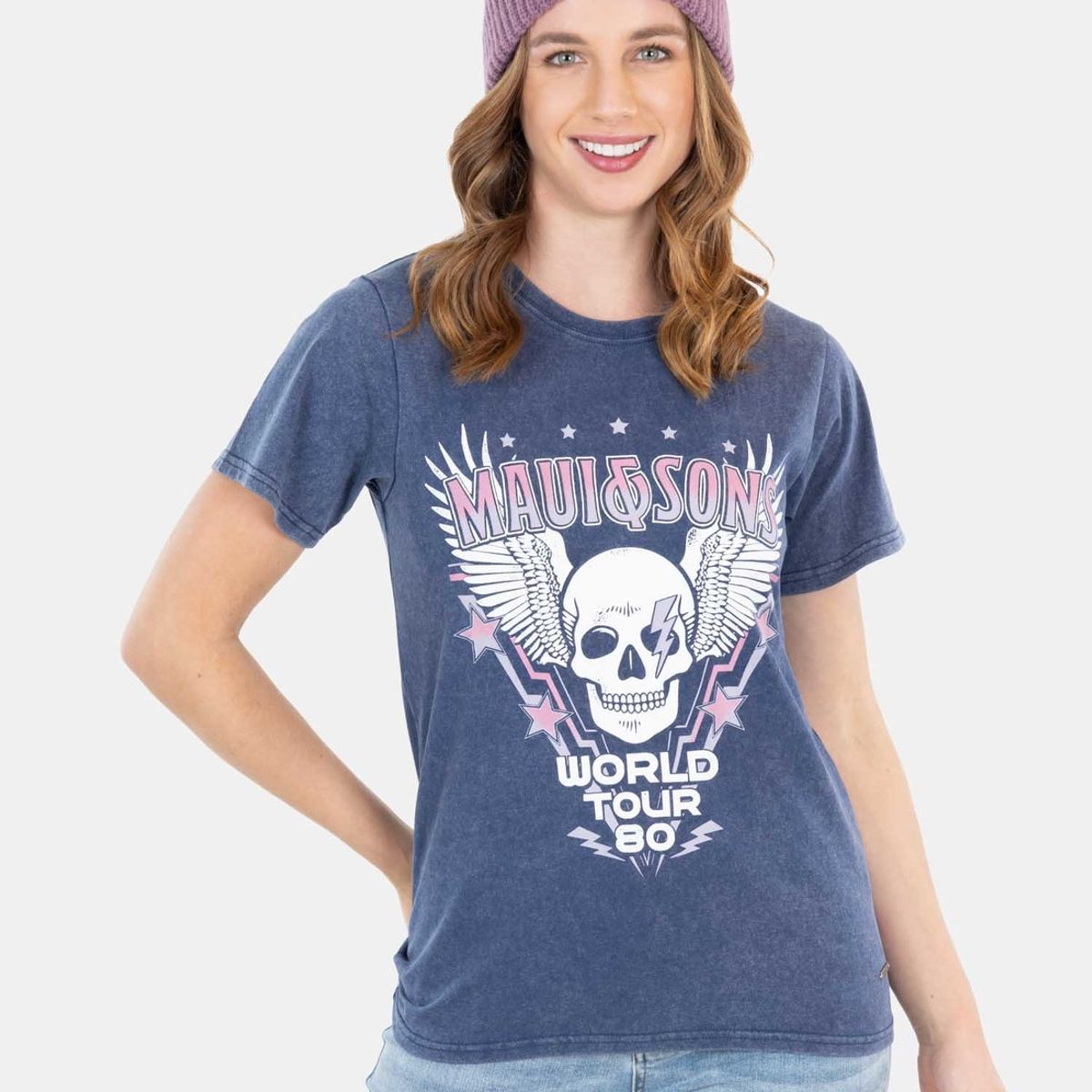 MAUI AND SONS - Polera Rock Tour T-Shirt Azul Mujer Maui And Sons