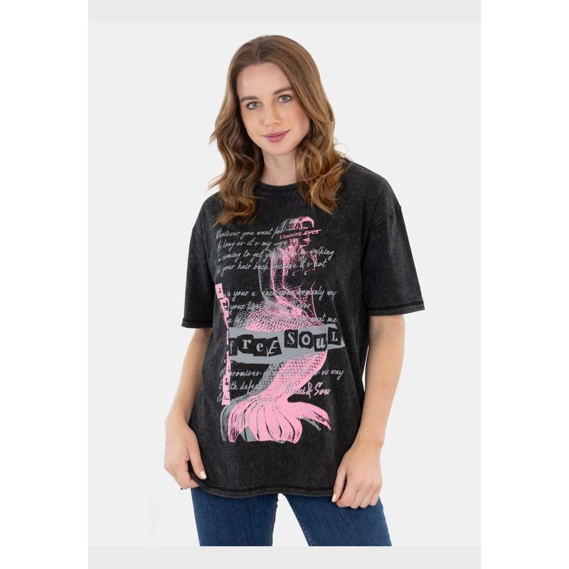 MAUI AND SONS - Polera Ariel T-Shirt Negro Mujer Maui And Sons