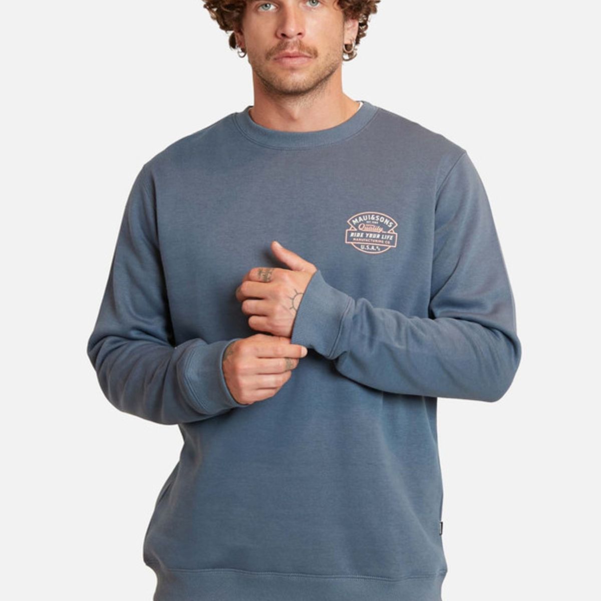 MAUI AND SONS - Poleron Ride You Life 1980 Crew Azul Maui And Sons