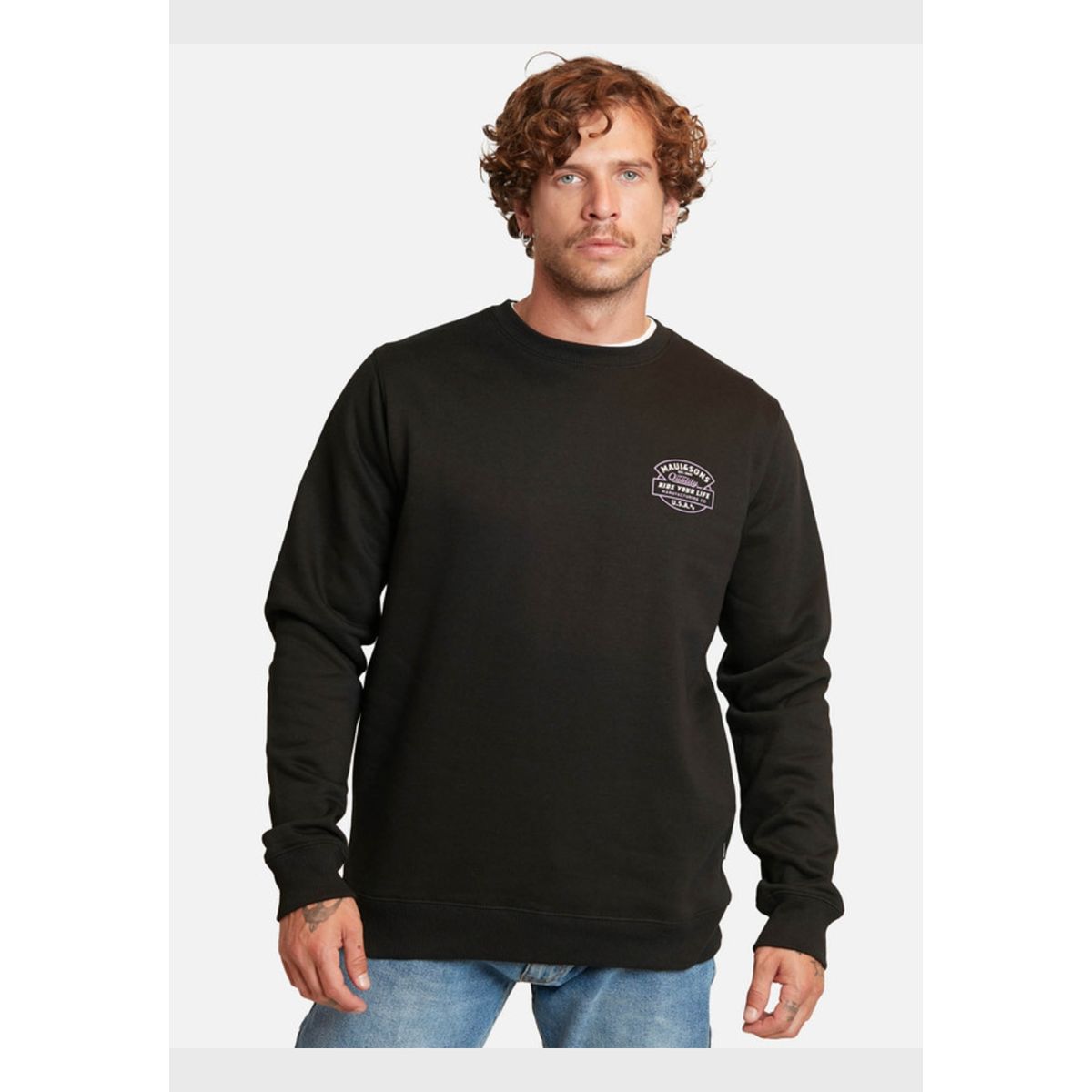 MAUI AND SONS - Poleron Ride You Life 1980 Crew Negro Maui And Sons