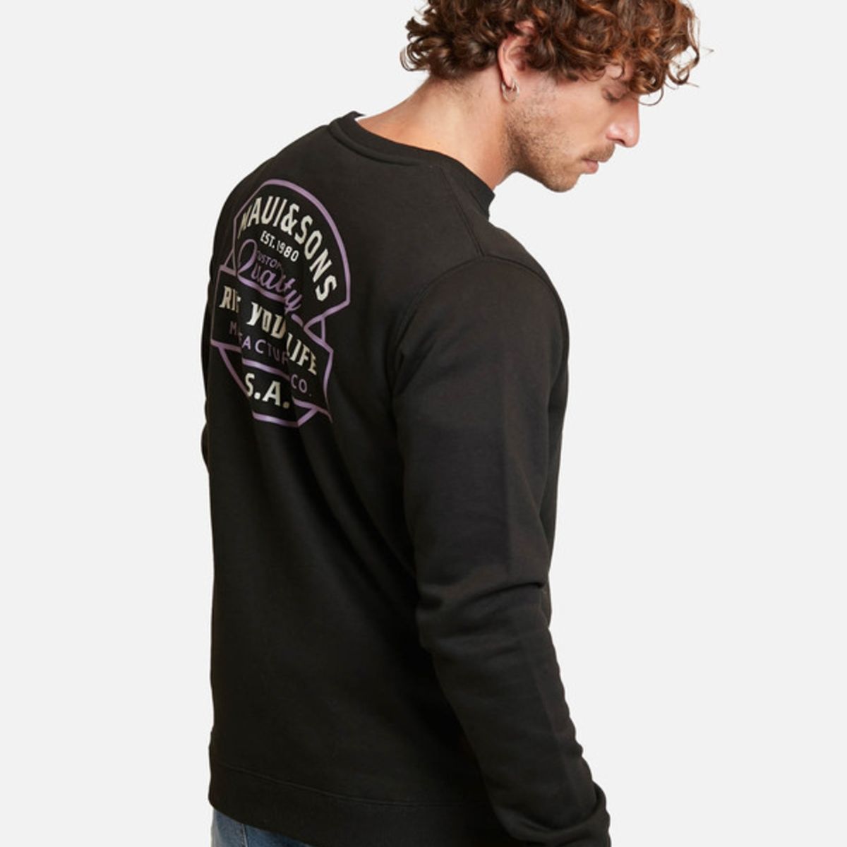 MAUI AND SONS - Poleron Ride You Life 1980 Crew Negro Maui And Sons