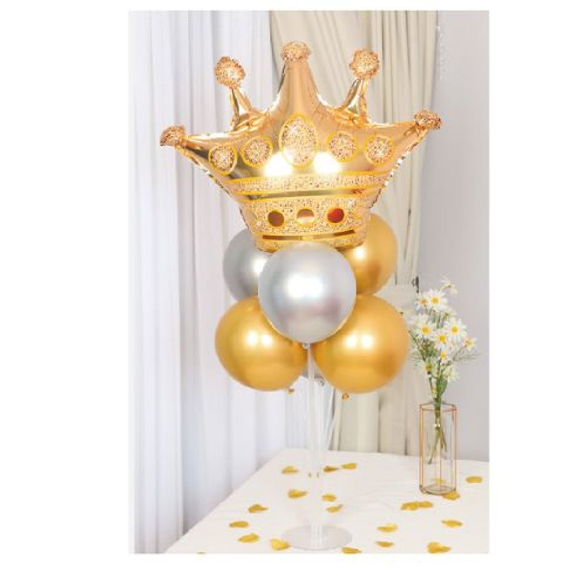 GENERICO - Globos Latex 7 Diseño Redondo Corona Dorado Plateado